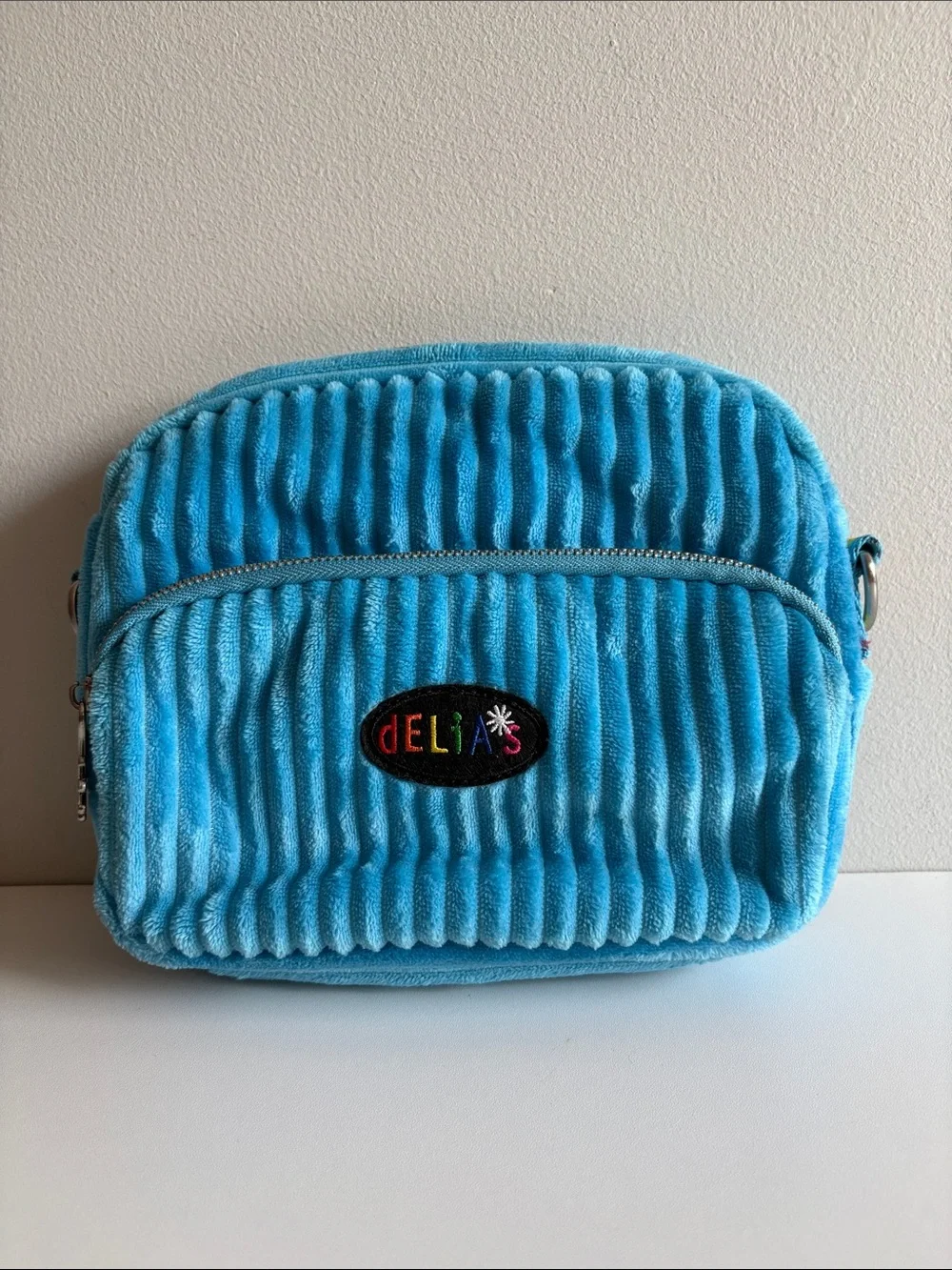 Delia’s Y2K Inspired Blue Velour Mini Crossbody Bag Rainbow Retro
